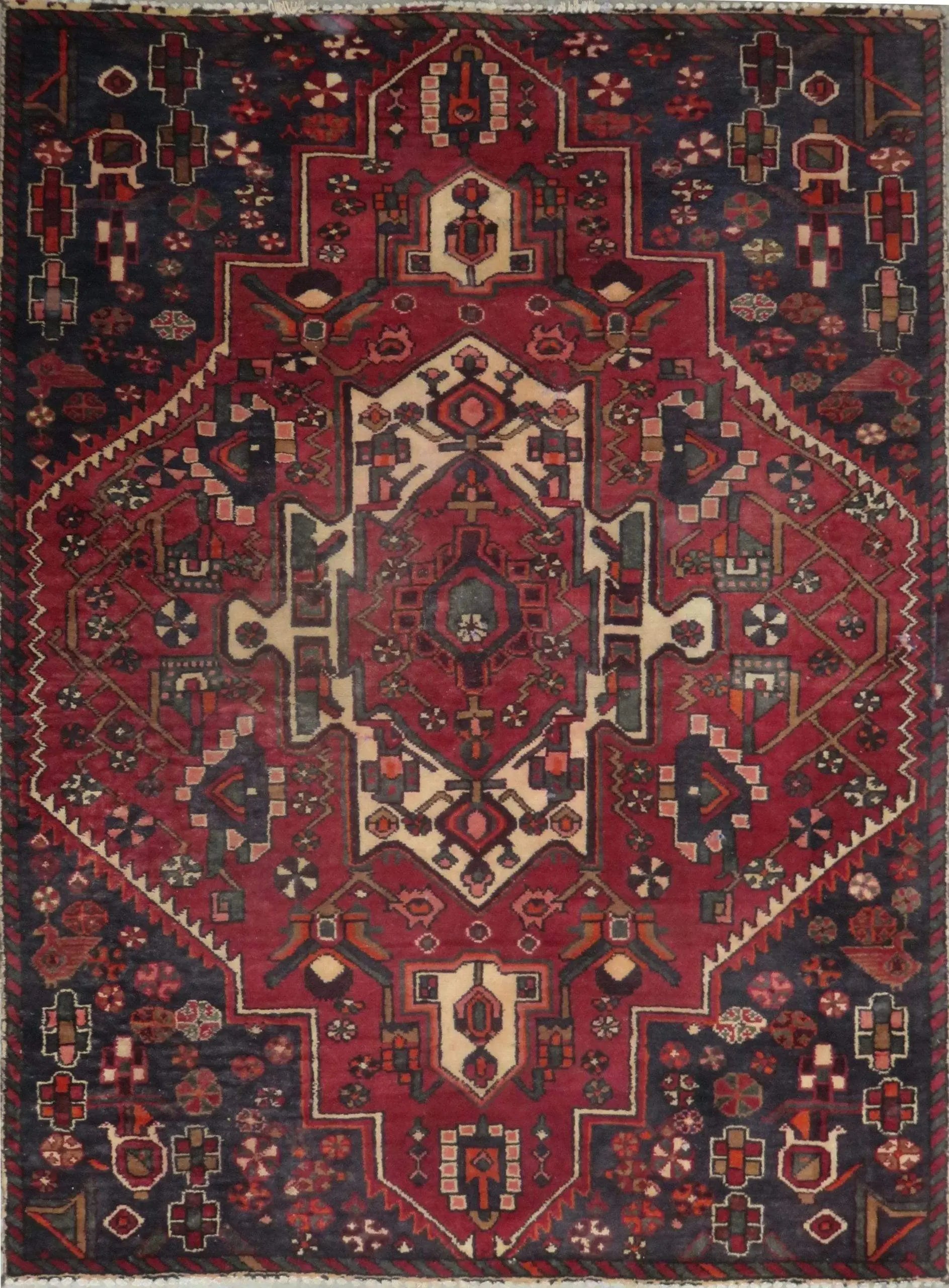 One Of The Kind Hand-Knotted Persian Wool Rug _ Luxurious Vintage Design, 5'9" x 4'4", Artisan Crafted